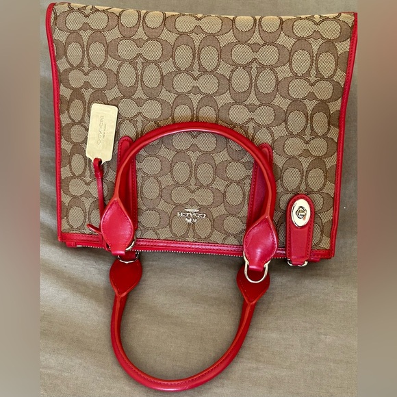 COACH Crosby Signature C Jacquard Canvas & Smooth Leather Carryall Tote Bag - Picture 8 of 12